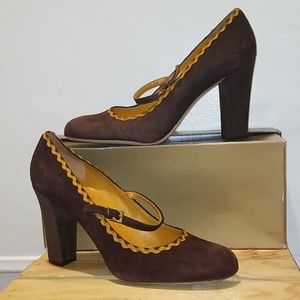 Franco Sarto Chocolate Suede Mary Jane Heel